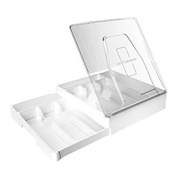 Imagem de GoCozy Organizador de talheres com tampa, organizador de talheres com 9 compartimentos, suporte de utensílios de plástico para bancada, bandeja de talheres para gaveta, branco