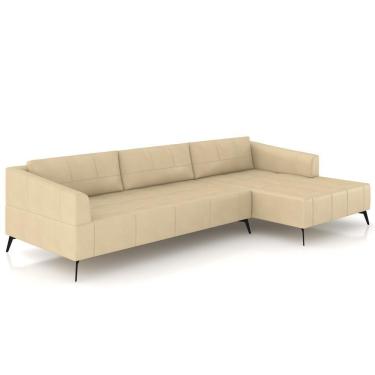 Imagem de Sofá 3 Lugares Com Chaise Para Sala Living 292cm Tolstoi P08 Couro Bege - Lyam Decor