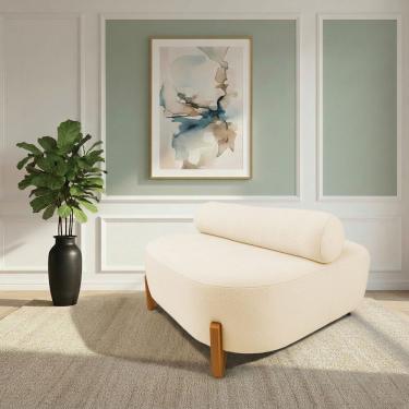 Imagem de Sofá Sala Ilha Orgânico e 1 Poltrona 125cm Éden Pé Madeira Bouclê Bege E03 - D'Rossi