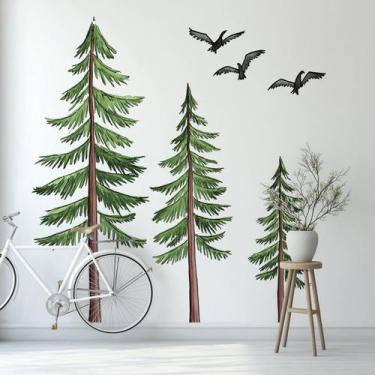 Imagem de Adesivos de parede Forest Green Trees and Birds PVC 30x90cm - yiweisai