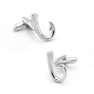 Imagem de Cufflinks Silver Fish Hook para homens, design náutico - yiweisai