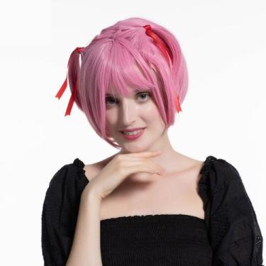 Imagem de Peruca de cosplay genérica curta rosa doce com cauda dupla de 24 cm - 