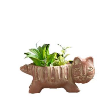 Imagem de Vaso de flores de cimento abstrato para gatos para suculentas 21x8x11c