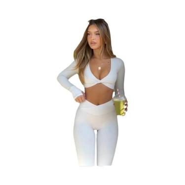 Imagem de Camiseta Cropped Feminina De Manga Longa Com Detalhe Torcido E Abertur