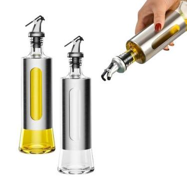 Imagem de Kit 2 Galheteiros Porta Azeite Vinagre Vidro Com Inox 300ml - RIO HOME