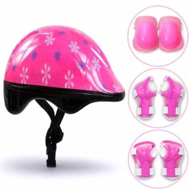 Imagem de Kit Capacete Infantil Rosa 7 Peças Completo Bike Skate Patins Com Prot