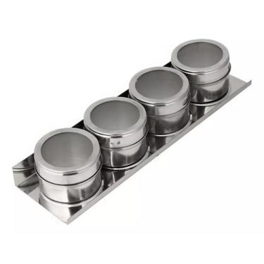 Imagem de Porta condimento de inox magnético 4 porta temperos suporte - Novo Séc