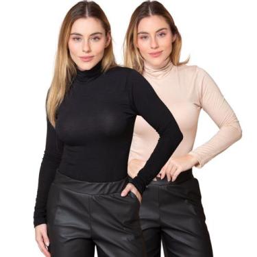 Imagem de Kit 2 Blusas Feminina Manga Longa Gola Alta Cacharrel de Viscose - Mar