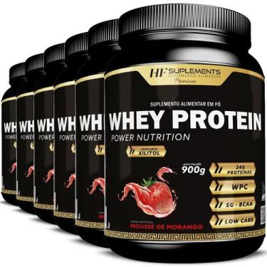 Imagem de 6x whey protein power nutrition mousse de morango 900g - HF SUPLEMENTS