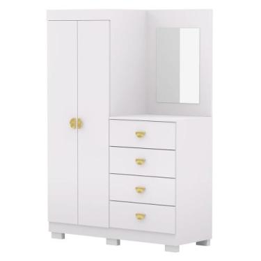 Imagem de Guarda Roupa Cômoda Com Espelho 120cm Cristal Flex Branco - Vila Rica,