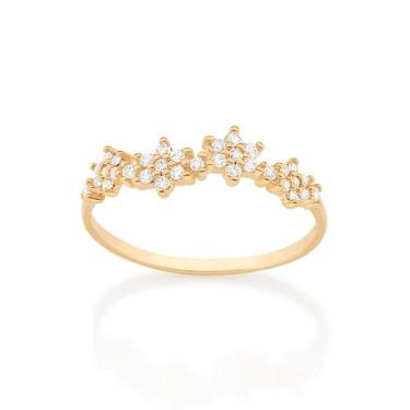 Imagem de Anel Skinny Flores Rommanel Fol. Ouro com Zircônia 513246, 12, Dourado