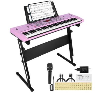 Imagem de Piano de teclado 24HOCL de 61 teclas com suporte para educação infanti