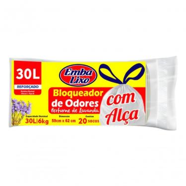 Imagem de Saco de Lixo 30L Elimina Odores Lavanda com Alça Polietileno Reforçado Bloqueador Branco Embalixo