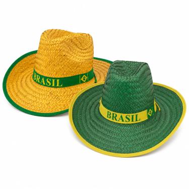 Imagem de 12UN Chapéu Cowboy Palha Brasil Verde Cordão Aba Larga
