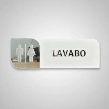 Imagem de Placa De Porta Sinalização Lavabo Unissex Banheiro Mdf E Acrílico - D&