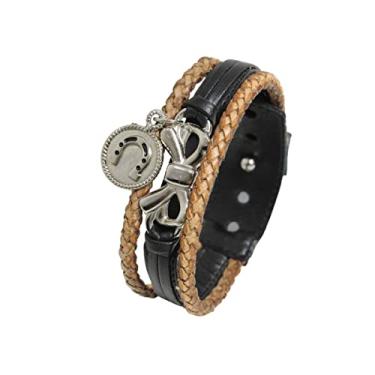 Imagem de Pulseira Couro Country Ajustável Laço Ferradura Linda