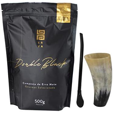 Imagem de KIT TERERÉ GUAMPA CUIA CHIFRE + BOMBA DE FERRO PRETA EPOX + BLACK ERVA 500G (Double Black)