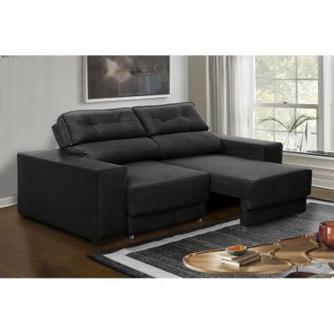 Imagem de Sofá Retrátil e Reclinável 1,80m 3 Lugares Nubia Suede Preto Madelina Decor