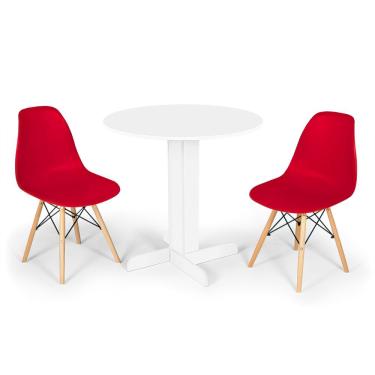 Imagem de Conjunto Mesa de Jantar Redonda Bellus Branca 80cm com 2 Cadeiras Eames Eiffel - Vermelho