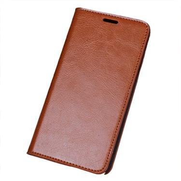 Imagem de GSYH Capa carteira para iPhone 13 Mini/13/13 Pro/13 Pro Max, capa protetora de couro legítimo flip slots para cartão TPU Shell Kickstand magnético Folio Capa, Marrom, 13 15,1 cm