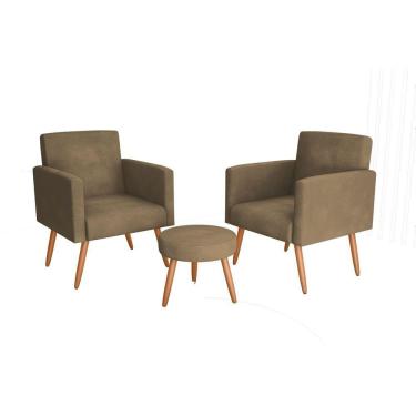 Imagem de Conjunto 2 Poltronas e 1 Puff Dallas Matrix Veludo Turkey Bege