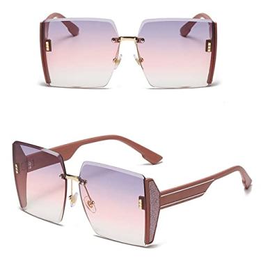 Imagem de Óculos de sol quadrado sem aro vintage feminino designer grande gradiente preto óculos de sol feminino uv400 superdimensionado tons femininos, rosa, tamanho único