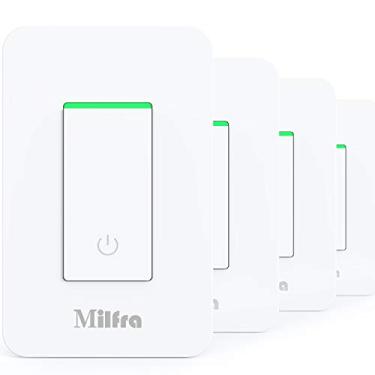 Imagem de Milfra Interruptor de luz inteligente - Interruptor WiFi inteligente 2,4 Ghz compatível com Alexa, Google Assistant, controle remoto/controle de voz e agenda, fio neutro necessário, um único polo, sem necessidade de cubo (pacote com 4)