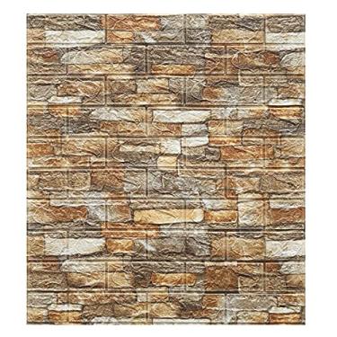 Imagem de Painéis de parede 3D, papel de parede 3D imprimível papel de parede adesivo 3D, revestimento de tijolos falsos de espuma à prova d'água autoadesivo para quarto, banheiro, cozinha, lareira de 7 cm x 7 m PCS