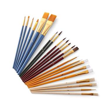 Imagem de Conjunto de pincéis de pintura de 25 peças Kit inicial de pincéis inclui escovas de cabelo Taklon/cerdas/cavalo e escovas de esponja para pintura a óleo aquarela guaches suprimentos para pintor