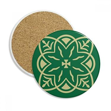 Imagem de Caneca de porta-copos com estampa decorativa estilo talavera verde para proteção de mesa, pedra absorvente