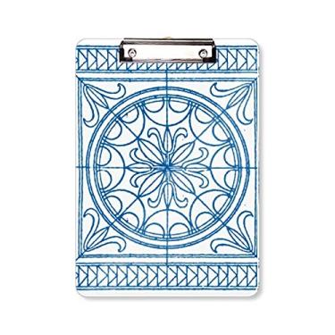 Imagem de Prancheta decorativa estilo Talavera padrão azul, pasta, bloco de notas A4