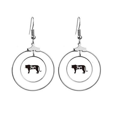 Imagem de Brincos de tigre preto e branco com argola pendurada, joia circular