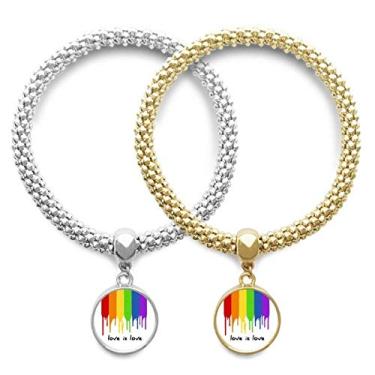 Imagem de DIYthinker Pulseira Love is Love LGBT com pingente de arco-íris e corrente para casal
