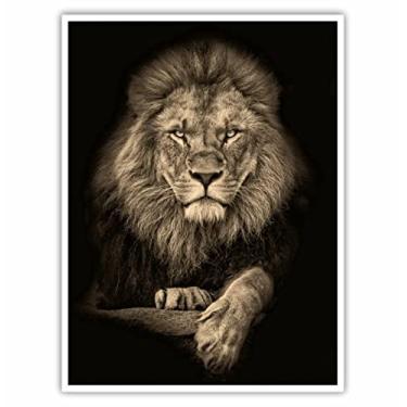 Imagem de Quadro Decorativo com Moldura de Madeira Leão de Judá em Sépia 90x60 cm para Decoração de Sala, Quarto, Escritório e outros Ambientes Cor da armação:Branco
