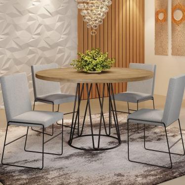 Imagem de Conjunto Sala de Jantar Mesa 110cm MDF/BP e 4 Cadeiras Dubai Mais Decor Linho Cinza Claro/Preto Fosco/Siena