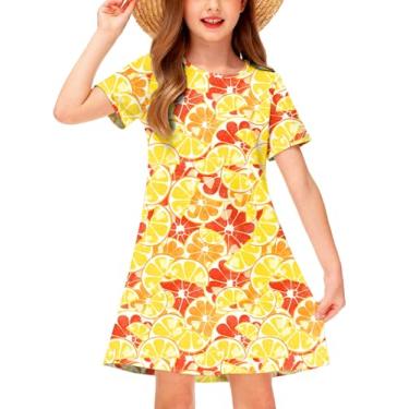 Imagem de Deerose Vestidos de Páscoa para meninas manga curta verão vestido camiseta tropical 5-14 anos, Laranja, 9-10 Anos
