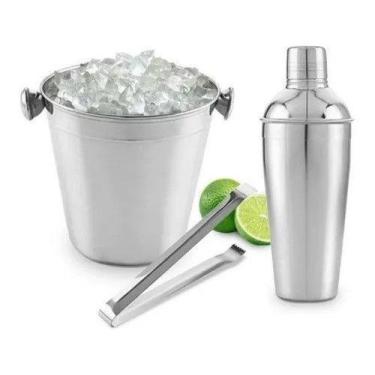 Imagem de Kit Bar Inox Coqueteleira, Pegador E Balde De Gelo - LIVON