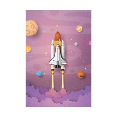 Imagem de Placa Decorativa MDF Astronauta Foguete na Galáxia 20x30cm - Quartinho