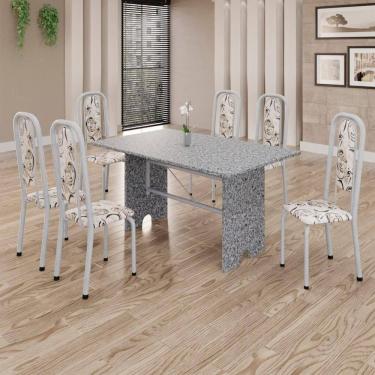 Imagem de Conjunto de Mesa Tubular 6 Cadeiras 140x75cm Mart Perola com Tampo em Granito Ocre Letícia 070 - Tudo de Móveis