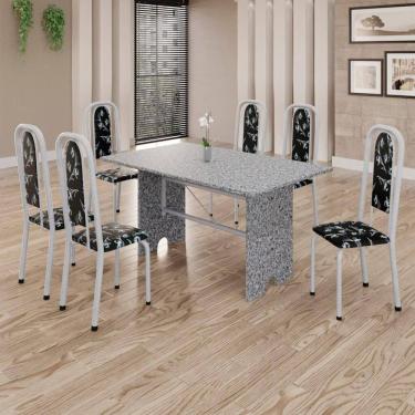 Imagem de Conjunto de Mesa Tubular 6 Cadeiras 140x75cm Mart Perola com Tampo em Granito Ocre Letícia 070 - Tudo de Móveis