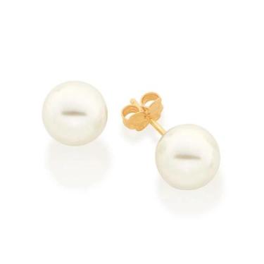 Imagem de Brincos Rommanel Solitário Pérola 10mm Banhado Ouro 524946, Dourado