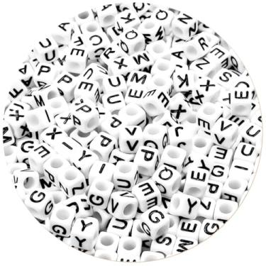 Imagem de 800 peças de contas de pônei brancas mistas A-Z cubo branco 6 x 6 mm contas de acrílico Kandi para pulseiras, fabricação de joias e artesanato DIY