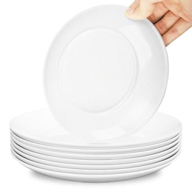 Imagem de Coobbar Conjunto de pratos de jantar de melamina – 8 peças de pratos de salada de melamina branca resistente à quebra, louça inquebrável para uso interno e externo, leve, empilhável e lavável na