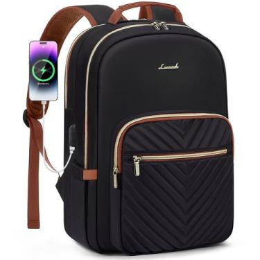 Imagem de Mochila para laptop LOVEVOOK para mulheres 15,6" impermeável preta