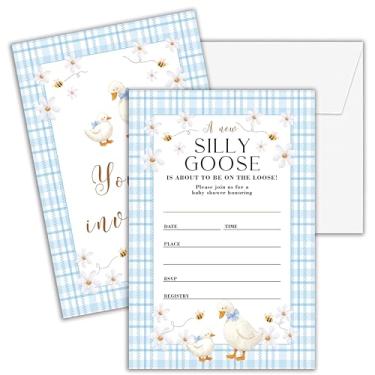 Imagem de Cazhes Convites de chá de bebê para meninos e meninas, 25 convites de chá de bebê de ganso bobo dupla face com envelopes, margarida gênero neutro decorações de festa suprimentos lembrancinhas - D05