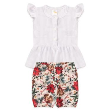 Imagem de Conjunto Bata Shorts Natal Canelado Bebê - Branco - Ame Kids, P