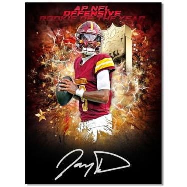 Imagem de Pôster autografado Superstar Commanders Jayden Daniels para quarto de fãs de crianças, decoração de parede, pôsteres de futebol americano, impressão artística em tela, imagem para presentes de