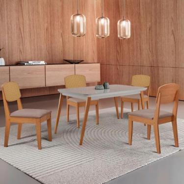 Imagem de Mesa de Jantar Copper 120cm Tampo Canto Copo MDF Vidro com 4 Cadeiras 