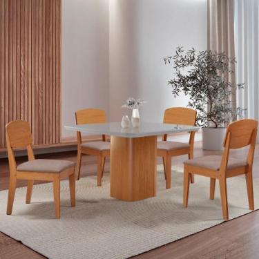 Imagem de Mesa de Jantar Eloise 90cm Tampo MDF Vidro com 4 Cadeiras Copper Moder