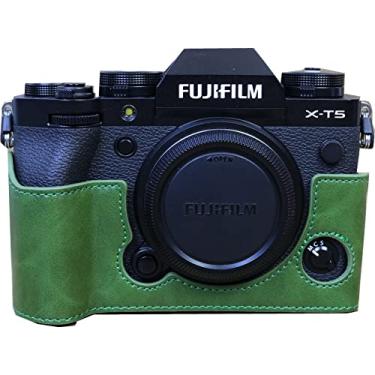 Imagem de Capa para X-T5, BolinUS feita à mão couro PU meia câmera capa capa abertura inferior versão para Fujifilm Fuji X-T5 XT5 com alça de mão (verde-1)